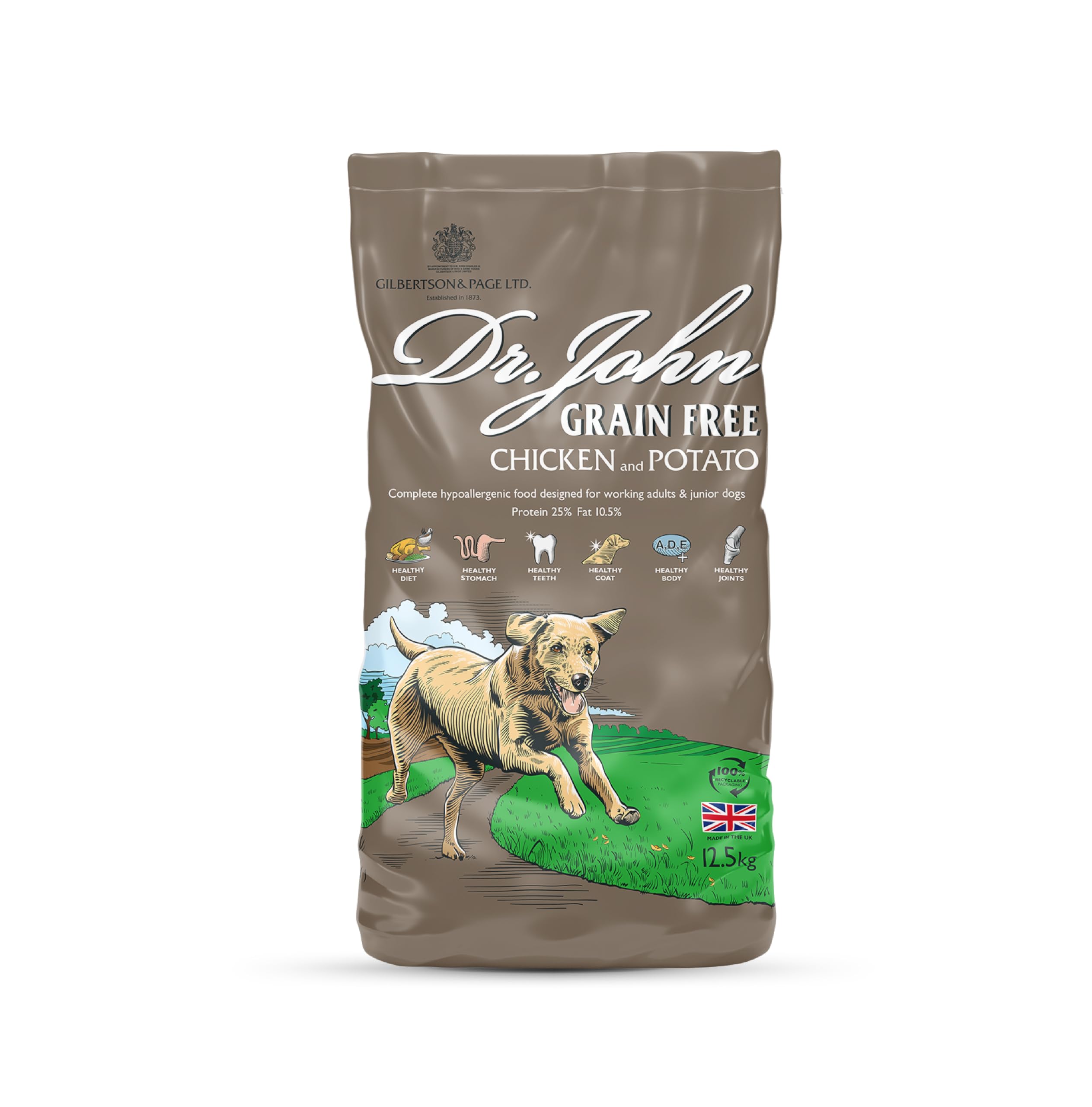Dr John Grain-Free Hypoallergenic Dry Dog Food 12.5kg - Chicken & Potato Sensitive Dog Food - Complete Nutrition for Adult & Senior Dogs with Sensitive Digestion - For Active & Working Dogs