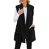 ReachMe Womens Sleeveless Sherpa Vest with Pockets Lapel Open Front Fleece Cardigan Sweater Fuzzy Jacket Coat