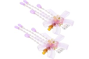 Luxshiny 2Pcs Vintage Tassel Dangle Hair Clips with Flower Beads Retro Elegant Barrettes for Suitable for