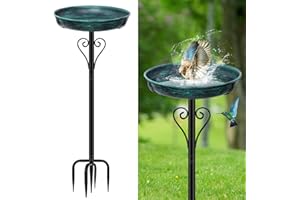 ODSNANIE Metal Bird Bath for Outside, Vintage Freestanding Birdbaths with Metal Stake, Upgraded 5 Pronged Base Birdfeeder Feeder Bowl for Outdoors Garden Patio Yard Lawn Decor (Vintage Green)