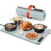 FEPPO Food Warming Mat, Upgrade High-tech Graphene Heating Film, Fast Full Surface Electric Warming Tray with 6 Level Adjustable Temperature and 6 Hours Timer, Roll Up Food Warmers for Parties Buffet