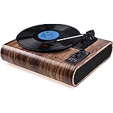 Record Player, VOKSUN Vintage Turntable 3-Speed Bluetooth Vinyl Player LP Record Player with Built-in Stereo Speaker, AM/FM F