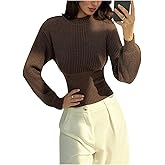 Floerns Women's Casual Mock Neck Fall Sweater Long Sleeve Waist Cinched Jumper Knit Pullover Tops