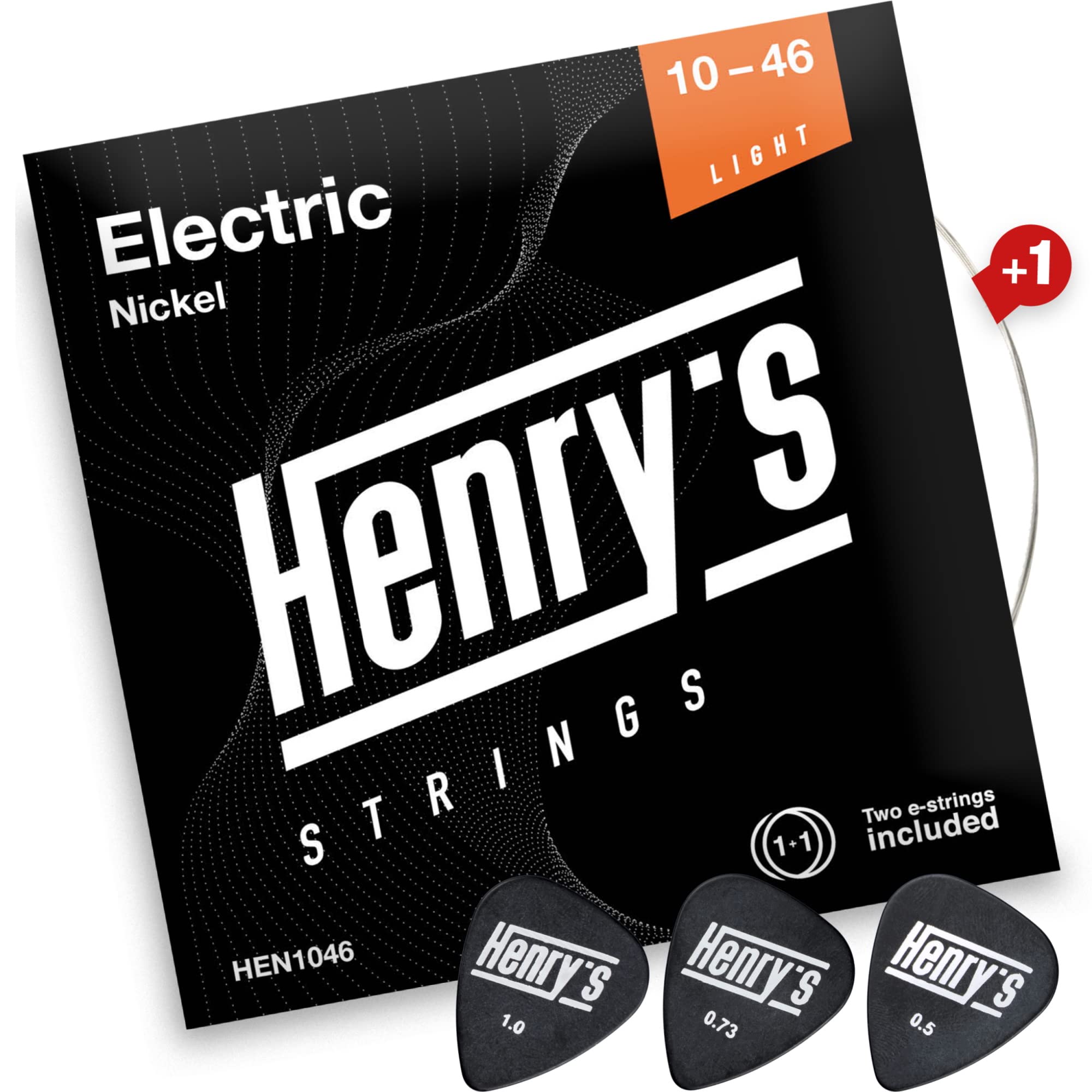 HENRYS Electric Guitar Strings 10-46 - Extra E1-String & 3 Picks Free - Perfect For Blues Jazz Metal - Electric Guitar Strings 6 String Set - 10 Gauge Guitar Strings Electric Light