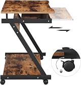 VASAGLE Songmics Z Shape Computer Desk 60x48x73 cm Vintage Brown Wheels view 7
