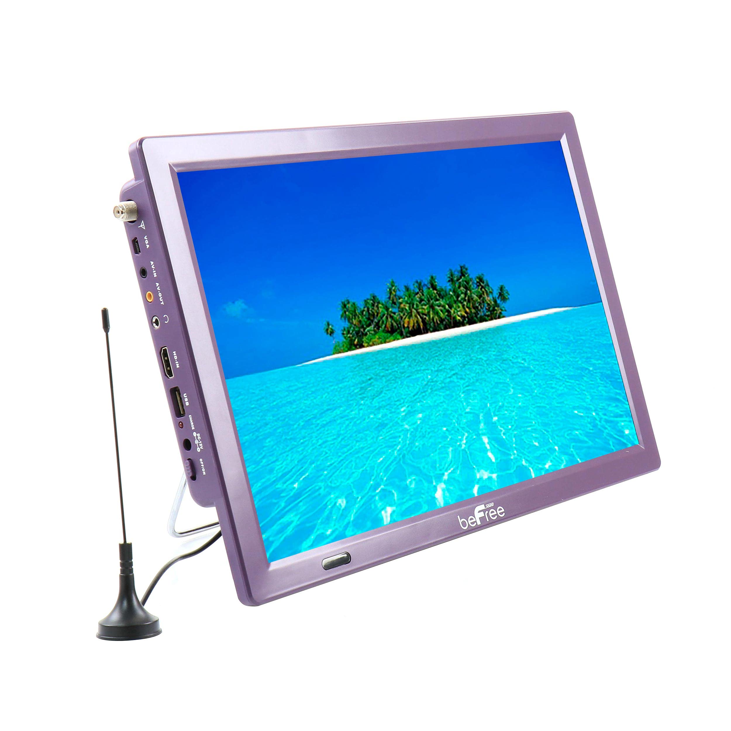 Photo 1 of **FOR PARTS/NON-FUNCTIONAL** beFree Sound Portable Rechargeable 14 Inch LED TV with HDMI, SD/MMC, USB, VGA, AV in/Out and Built-in Digital Tuner in Purple