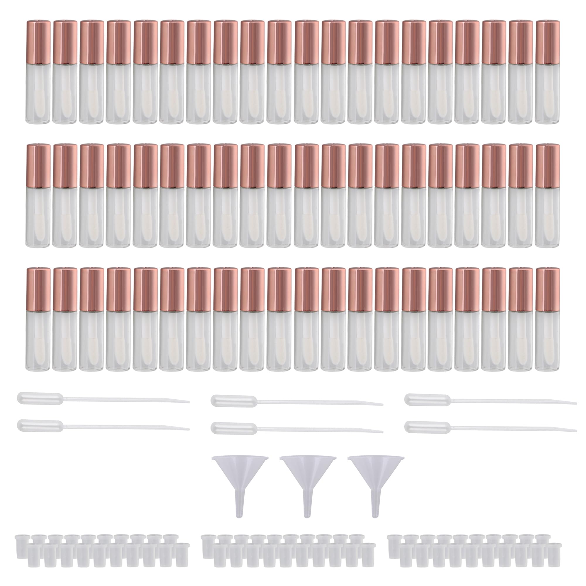 Empty Lip Gloss Tubes 1.2ml Plastic for Travel with Rose Golden Cap Pack of 60
