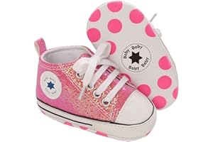 yibubu Baby Girl Shoes Glitter Canvas Sneakers Fashion Shiny Lace-Up Infant Baby Shoes, Soft Flexible Sole with Wide Toe Design Crib Shoes for Sparkly First Walkers Sneakers (0–18 Months)