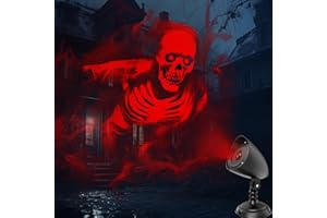 ODEWHINE Halloween Projector Lights Outdoor, 3D Dynamic LED Red Skull Halloween Decoration, Halloween Window Projector Hologram