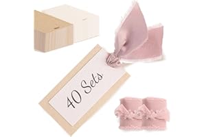 40 Pcs Name Place Cards for Table Setting, Wedding Place Cards with Dusty Pink Ribbon, 10 x 5.5cm Blank Placecards for Dinner