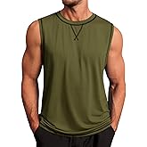 Runcati Mens Workout Tank Tops Sleeveless Casual Crewneck Beach T Shirt Muscle Athletic Gym Running Tee