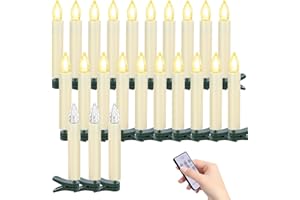 TECHLONG 20 PCS Flickering Christmas Tree Candle Lights, Clip on Candles for Christmas Tree Battery Operated with Remote Timer, Flameless LED Window Candles for Home Christmas Party Decoration