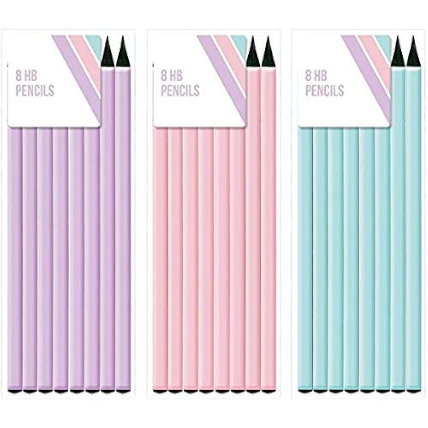 Design Group - HB Pencils, Pastel Colours 8 Pack Purple Pink or Green X1 Pack