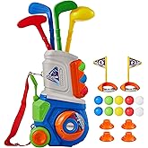 PJG Toddler Golf Set, Plastic Kids Golf Clubs Ages 1 2 3 4 5 Years Old with 4 Golf Clubs and 10 Balls, Indoor and Outdoor Golf Toys with Cart for Toddlers Boys and Girls Birthday Gift