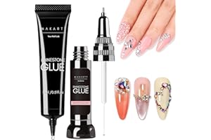 Makartt Nail Rhinestone Glue Set - Gel Nail Glue for Rhinestones, 3D Art Design Super Strong Adhesive for Charm Gems Jewel Crystal Beads Diamonds, 15ml & 8ml, Easy Use, Cured Need