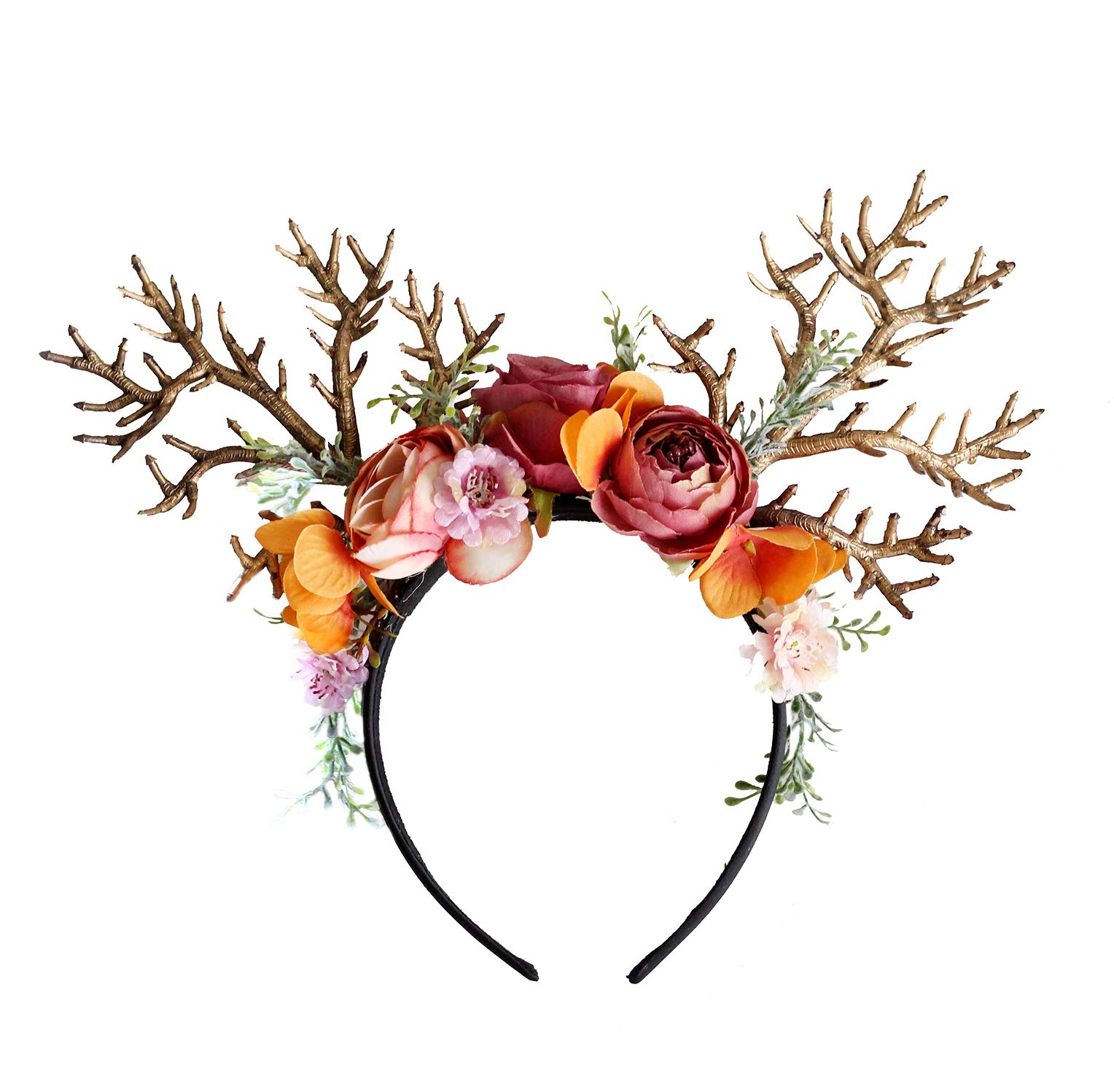 Brikuinr Antler Hairband Deer Ears Headband Deer Hair Band Hair Hoop Flower Headband for Cosplay Costume Party