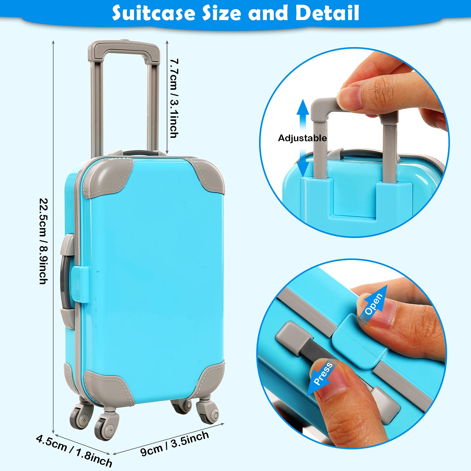 Miunana 29pcs Doll Travel Clothes and Accessories Blue Trunk Suitcase 2 Girl Clothes 1 Boy Doll Clothes 8 Life Accessories 12 Wash Accessories Telescope Sunglasses