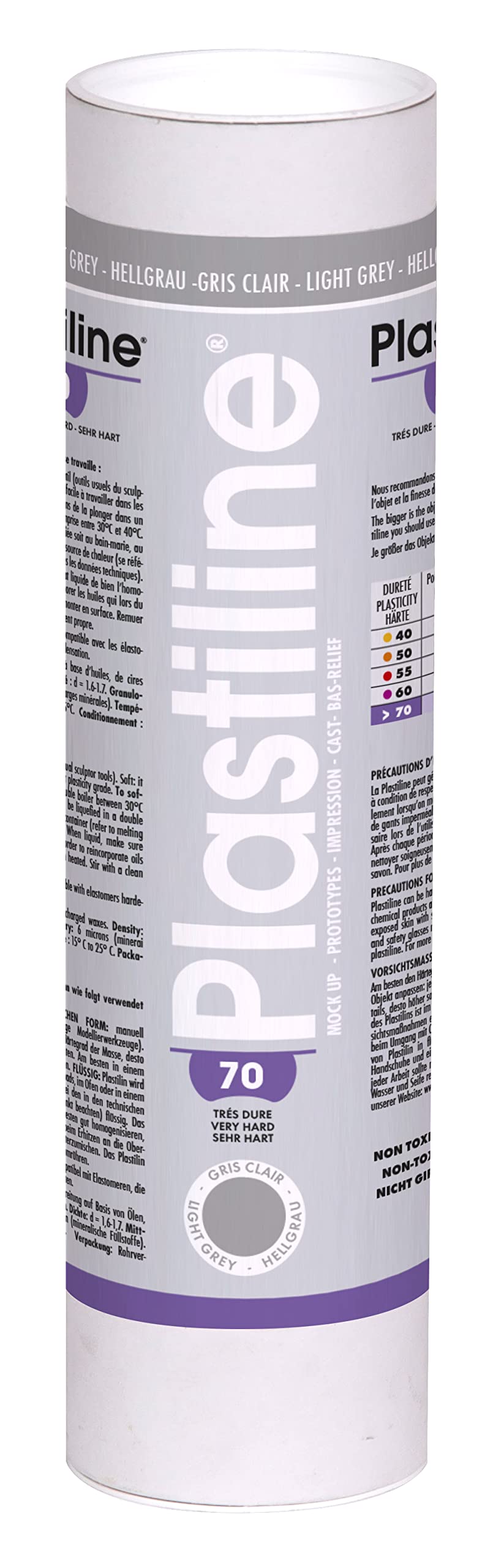 Plastiline 1670T - Plastiline tube - Modelling Paste, High Precision - Sculpting, Moulding - Hardness 70 (very hard) - 1 kg - Light Grey shade. Made in France
