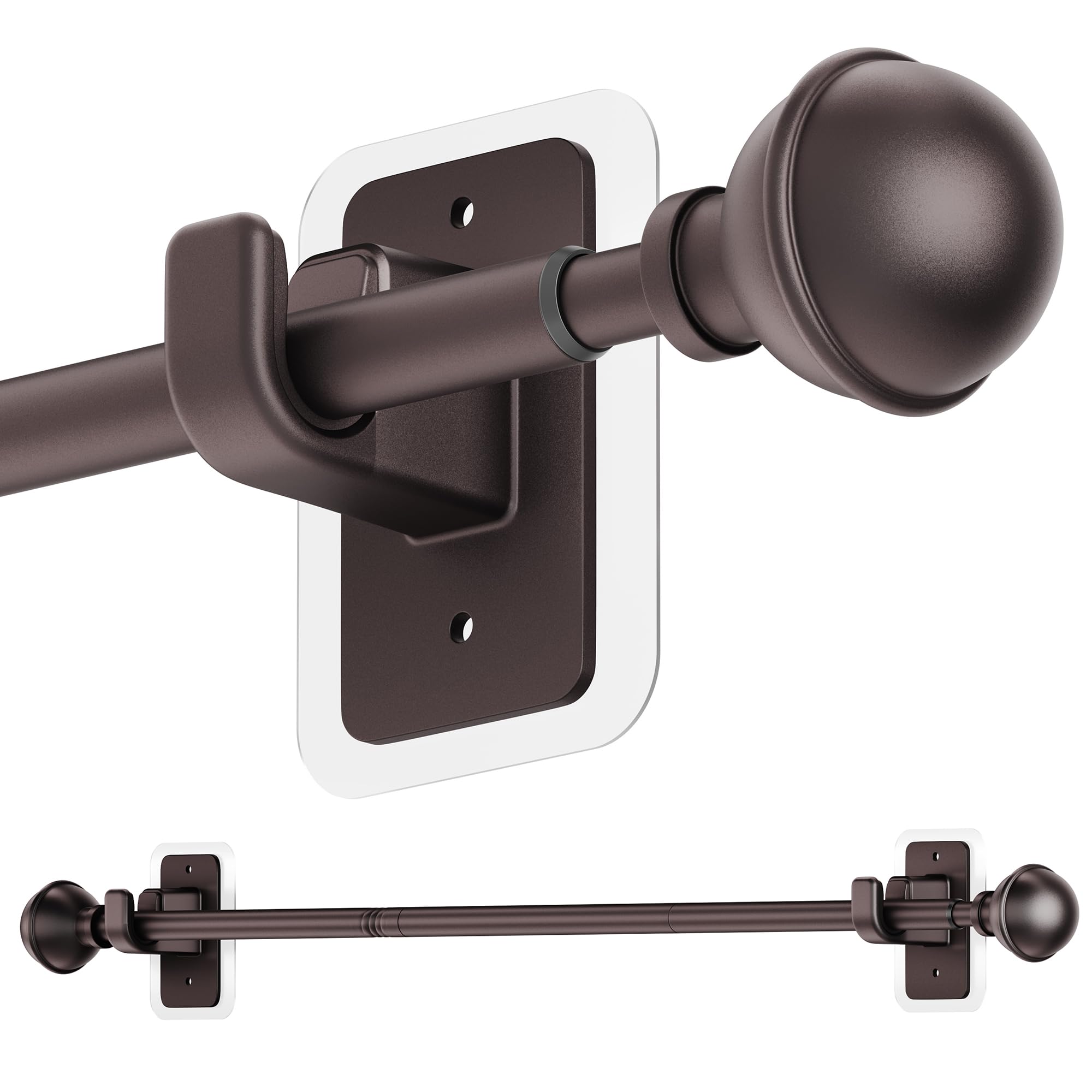 Photo 1 of ENJOYBASICS No Drill Curtain Rods for Window 28 to 47 Inches, 5/8 Inch Diameter Renter Friendly Drapery Rod with Adhesive Brackets without Drilling, Adjustable from 27 to 52 Inches, Bronze