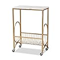 Baxton Studio Jacek Modern and Contemporary Gold Finished Metal Wine Cart with Marble Tabletop