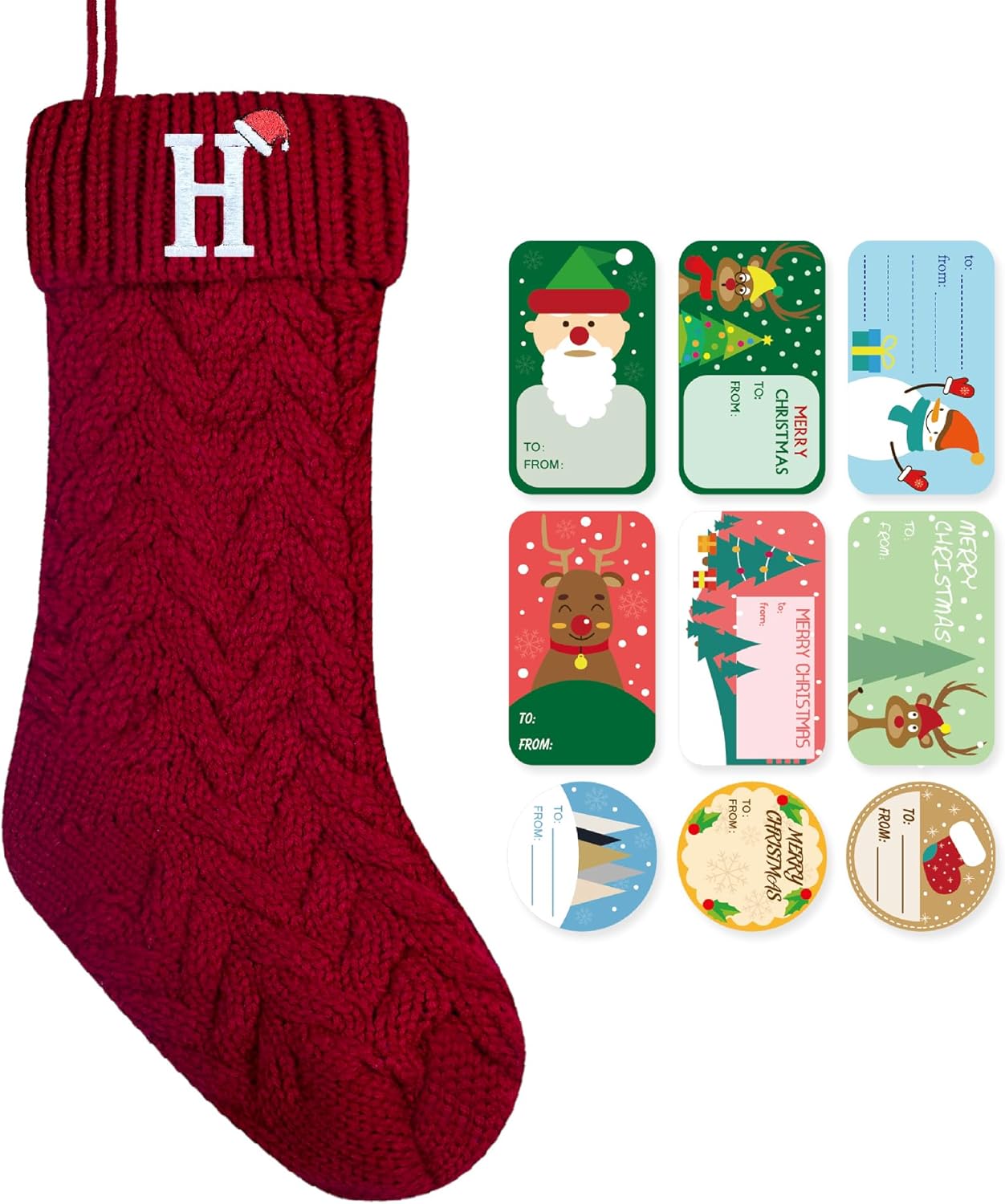 Stockings & Holders - ZGCYSMHT Christmas Stockings Personalized Custom Initials 18 Inches Knitted Christmas Stockings with Letter Fireplace Hanging Monogram Xmas Stockings for Kids,Family Holiday Party Decoration（Red H）