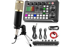 Facmogu F998 Podcast Equipment Bundle, Audio Interface & BM800 Condenser Microphone with Tripod Stand, Professional Recording Studio Package for Live Streaming, Broadcast, Recording, YouTube, TikTok