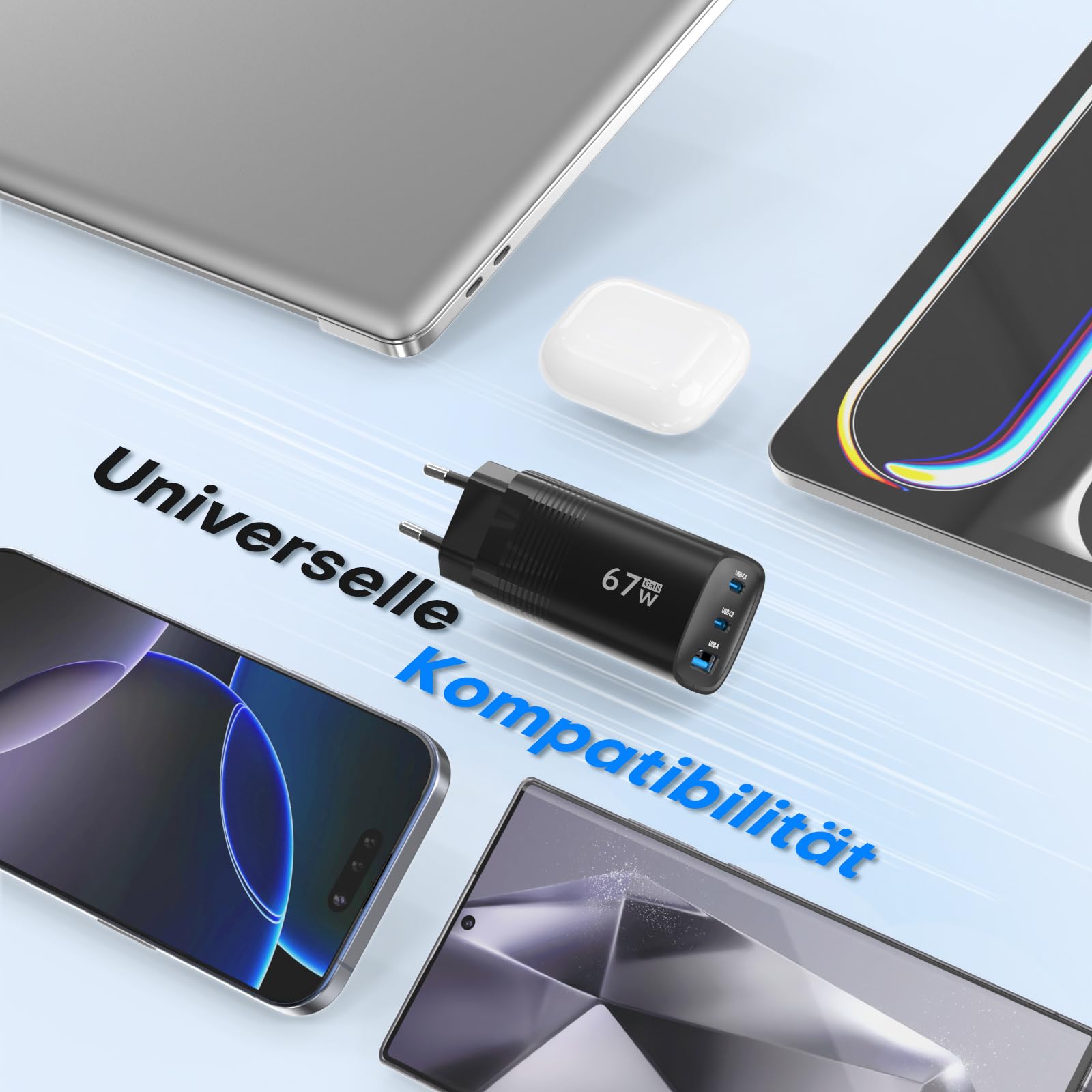 TOPADRE USB C Ladegerät 67W, 3-Port Schnellladegerät, PD PPS Fast Charger, Netzteil USB C für MacBook Pro/Air, für iPhone 17/16/15/14 Pro Max, für Galaxy S25/S24/S23/S22, für Pixel 10/9/8/7/6. Schwarz 7