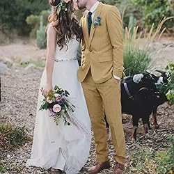 High-End Suits Retro Khaki Linen Men Suit Casual
