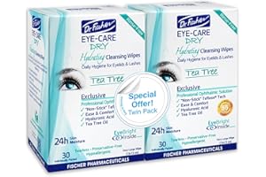 Dr. Fischer Tea Tree Eyelid Wipes for Dry Eyes - Gentle Eye Wipes for Everyday Eye Conditions and Hypoallergenic Makeup Remover (60 Wipes)