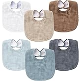 Konssy 6-Pack Muslin Baby Bibs for Boys & Girls, Soft Cotton Absorbent Bandana Drool Bibs for Drooling & Teething
