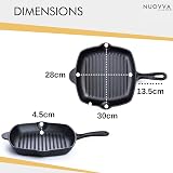 nuovva Pre Seasoned Cast Iron Griddle Pan Square 28cm Enamelled Grill view 3