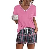 Ekouaer Women's Pajamas Sets Short Sleeve Lounge Sets Sleepwear Casual Two Piece Pjs With Pockets