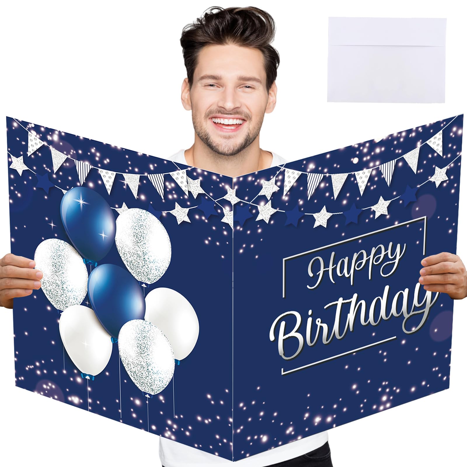 Photo 1 of SULICRE Jumbo Birthday Card with Envelope, 22 x 14 Inch Extra Large Greeting Card for Women Men Boss, Happy Birthday Giant Guest Book, Oversize Birthday Party Signs Decorations Supplies