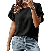 SOLY HUX Women's Ruffle Petal Short Sleeve Blouse Crew Neck Casual Summer Tops