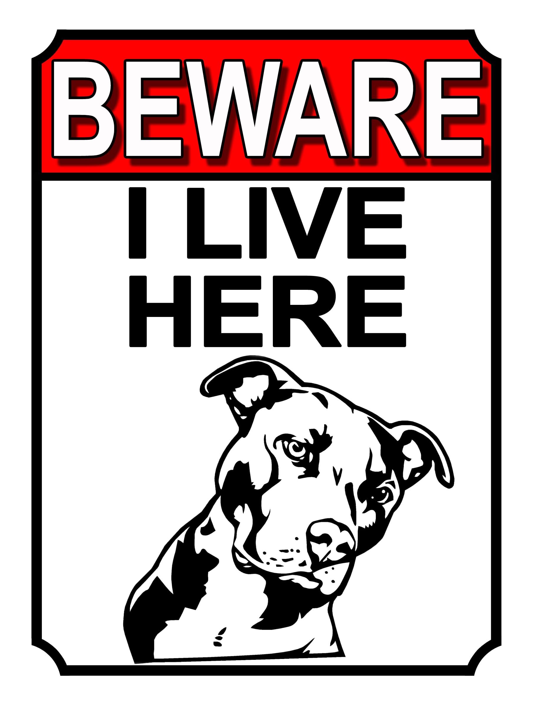 Shawprint BEWARE I LIVE HERE METAL GATE SIGN DOG Theme (Red/Black/white, 10" x 8")