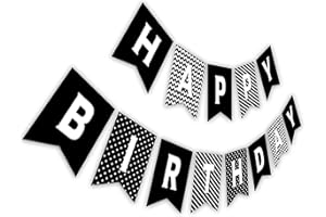 SILVIMA Black & White Birthday Banner, Happy Bday Pennant Decorations, Black Birthday Party Sign