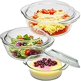 3 Sets Glass Tureen Dishes for Oven with Lids, Durable Borosilicate Glass Covered Bakeware Set, Microwave Safe, Versatile Rou