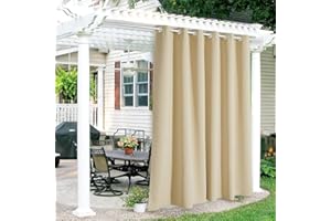 RYB Home Outdoor Curtains for Patio - Waterproof Blackout Solar Curtains for French Door Porch Pergola Cabana Outdoor Shower 