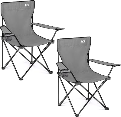Trail Folding Camping Chair 2 Pack Grey Lightweight Seat 100kg Carry Bag