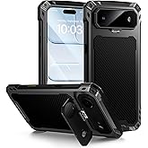 Lanhiem Magnetic for iPhone Air Metal Case, [Built-in Camera & Kickstand] Compatible with MagSafe, Heavy Duty Rugged Full Body Military Protective Cover with 9H Glass Screen Protector, 6.5", Black