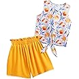 Arshiner Girl's 2 Piece Outfits Tie Knot Tank Top and Paperbag Waist Pocketed Summer Short Sets