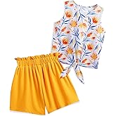 Arshiner Girl's 2 Piece Outfits Summer Tie Knot Tank Top and Paperbag Waist Pocketed Short Sets