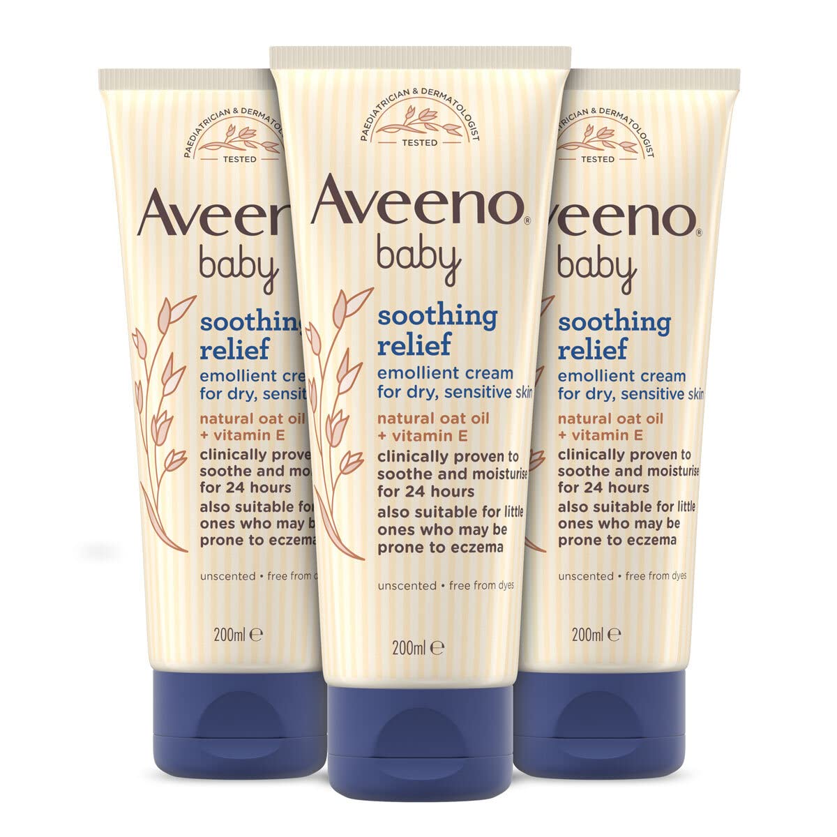Aveeno Baby Soothing Relief Emollient Cream, Suitable for Dry, Sensitive Skin Prone to Irritation, 3x200ml
