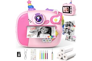 Topunny Kids Camera Instant Print Unicorn Toys for Girls,Birthday Gifts for Girls Age 3-12,1080P HD Video Digital Camera Toys
