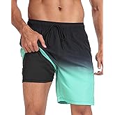 BLATIAL Mens Swim Trunks with Compression Liner 2 in 1 Quick Dry Swimming Shorts Swimwear Bathing Suits with Pockets