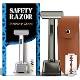 THURLADY Dual-Blade Safety Razor with Pivoting Head, Black | Reusable Metal Razors for Men, with 20 Double Edge Blades &amp; Stand &amp; Travel Pouch, Smooth Close Clean Shave, Plastic Free