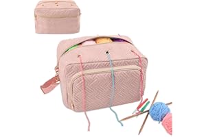 UAWSYUT Crochet Bag Organizer, Yarn Storage Organizer, Yarn Holder for Crochet with Adjustable Shoulder Straps, Knitting Bag for crocheting, Crochet Hook Case Gifts for Crocheters (Pink)