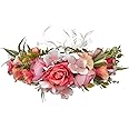LLinfflr Women Floral Crown Boho Flower Headband Hair Wreath Floral Halo Headpiece with Ribbon Wedding Party Photos Rosy