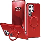 SKYLMW Compatible with Samsung Galaxy S25 Ultra Case with Magnetic Ring Stand Case for S25 Ultra 6.9" [Compatible with Mag-Safe] [Great Grip Feeling],Red