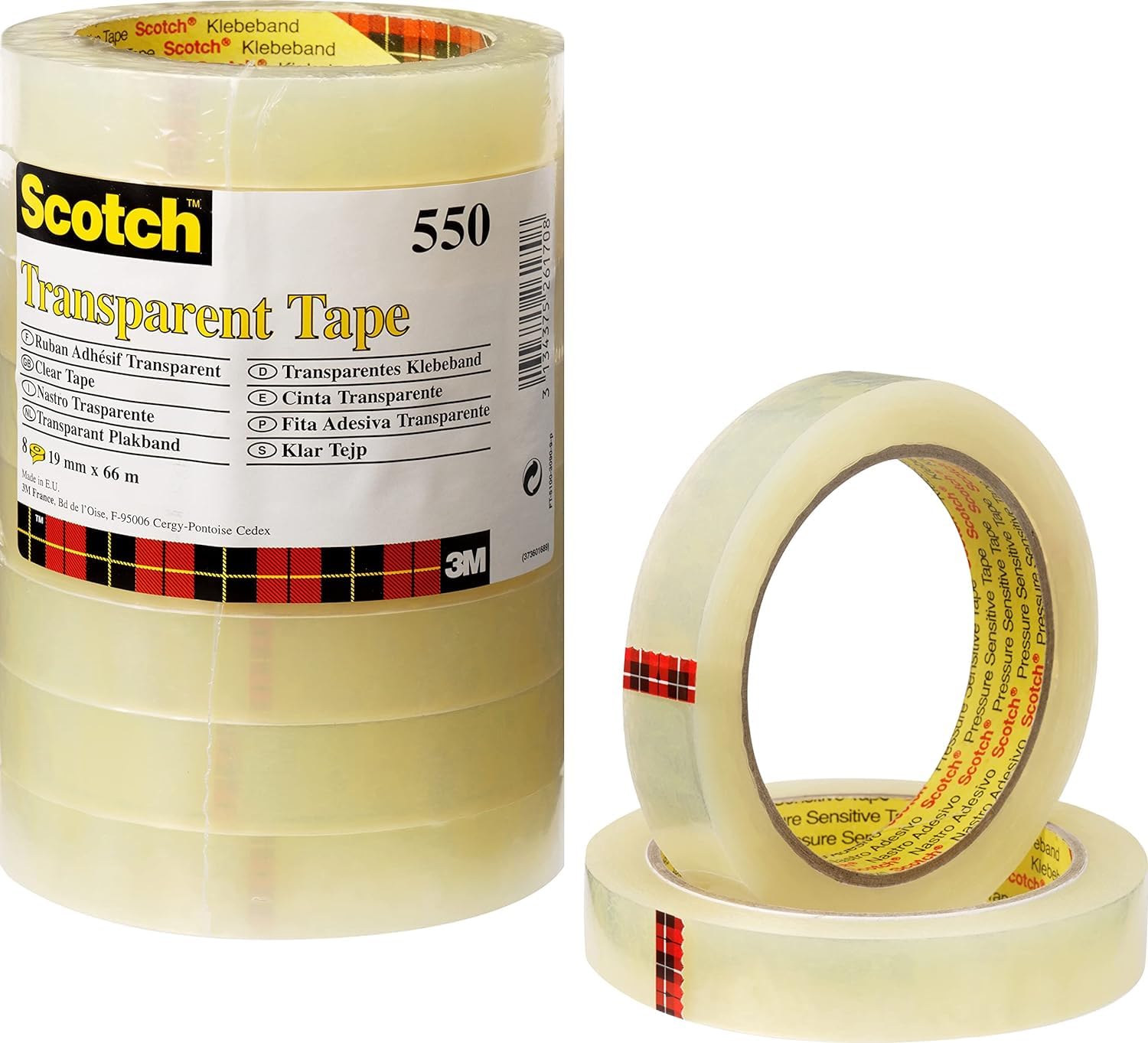 Scotch Transparent Tape - 8 Rolls, 19 mm x 66 m - Strong and Sticky Tape for General Purpose Wrapping, Sealing and Mending
